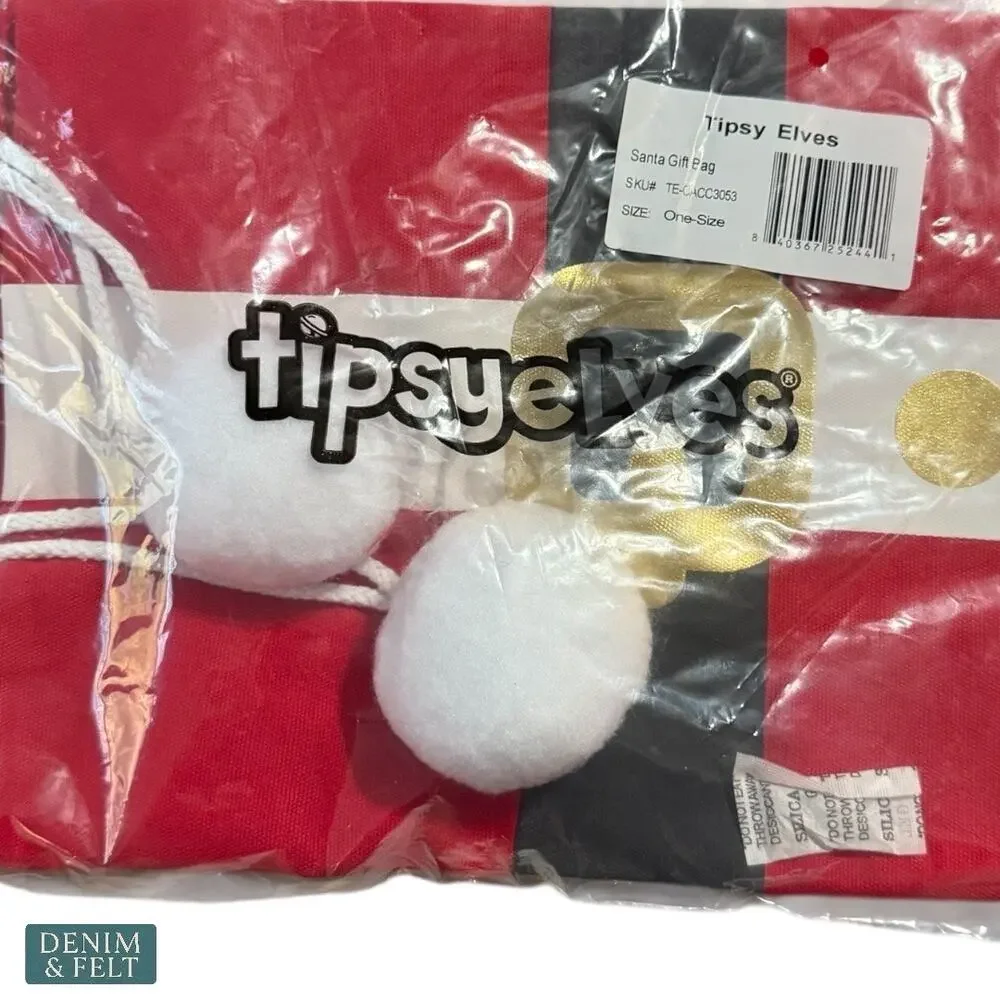 NEW‎ Tipsy Elves Oversized Santa Gift Bag Reusable Holiday Christmas Plush Sack